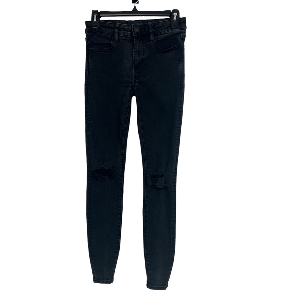 AMERICAN EAGLE OUTFITTERS Women’s Black Jeans Sz 2 Next Level Stretch Distressed